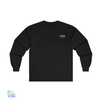 A black long-sleeved shirt with a logo on the left side.