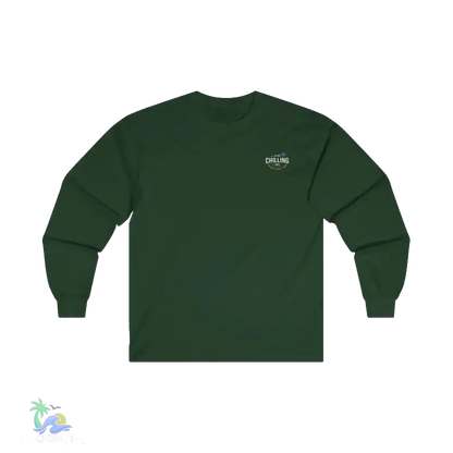 A dark green long-sleeved shirt with a small logo on the left chest area.