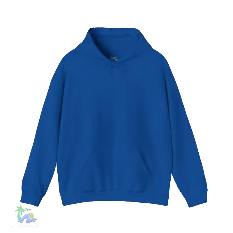 A blue hoodie with a simple design and no visible text.