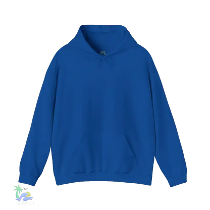 A blue hoodie with a simple design and no visible text.