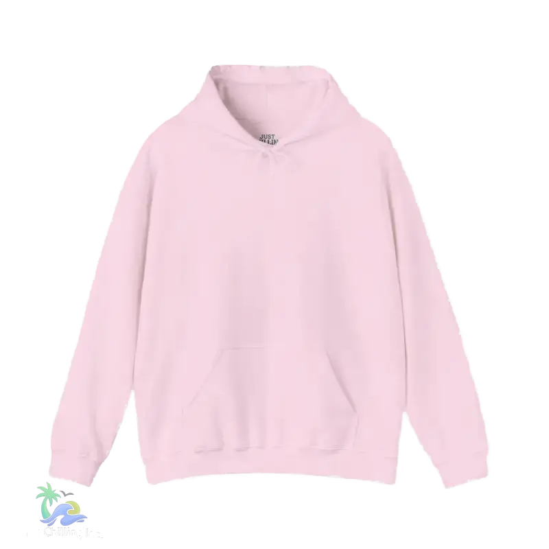 A light pink hoodie with a small pocket on the front.