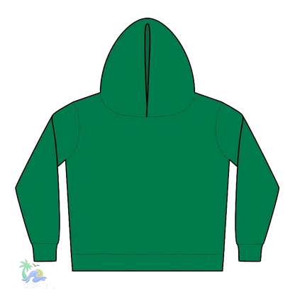 A simple green hoodie with a single zipper and no visible text.