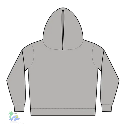 A simple gray hoodie with a curved front and two long sleeves.