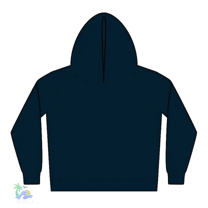 A simple blue hoodie with a curved front and two sleeves.
