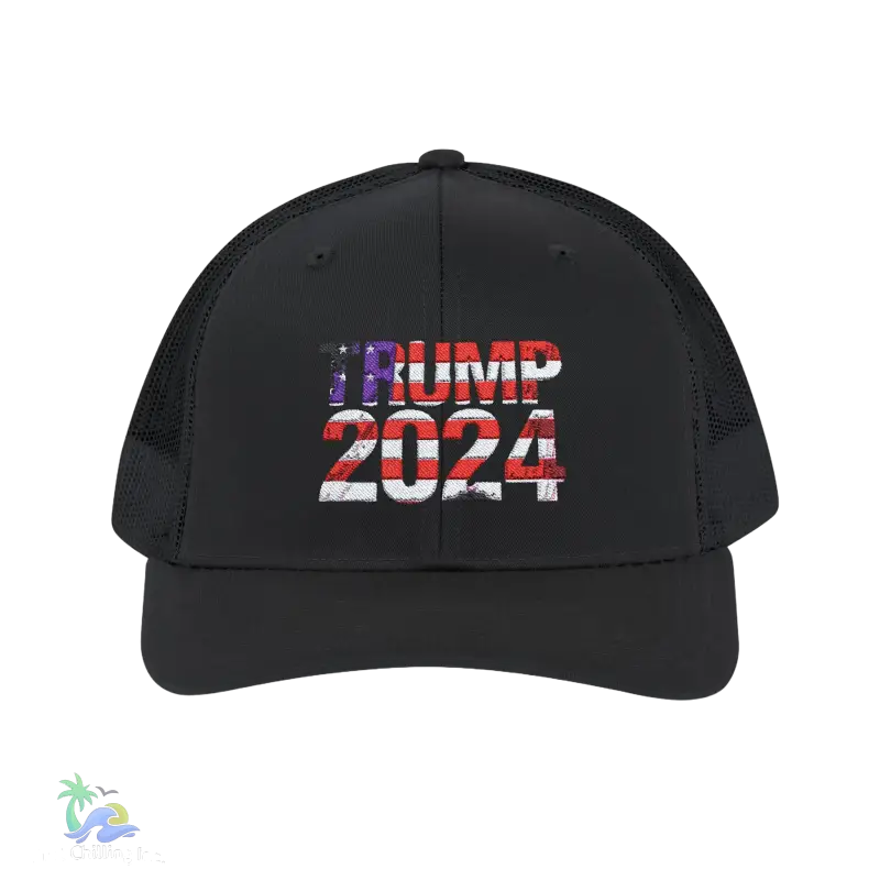 a black trucker hat with the words trump on it