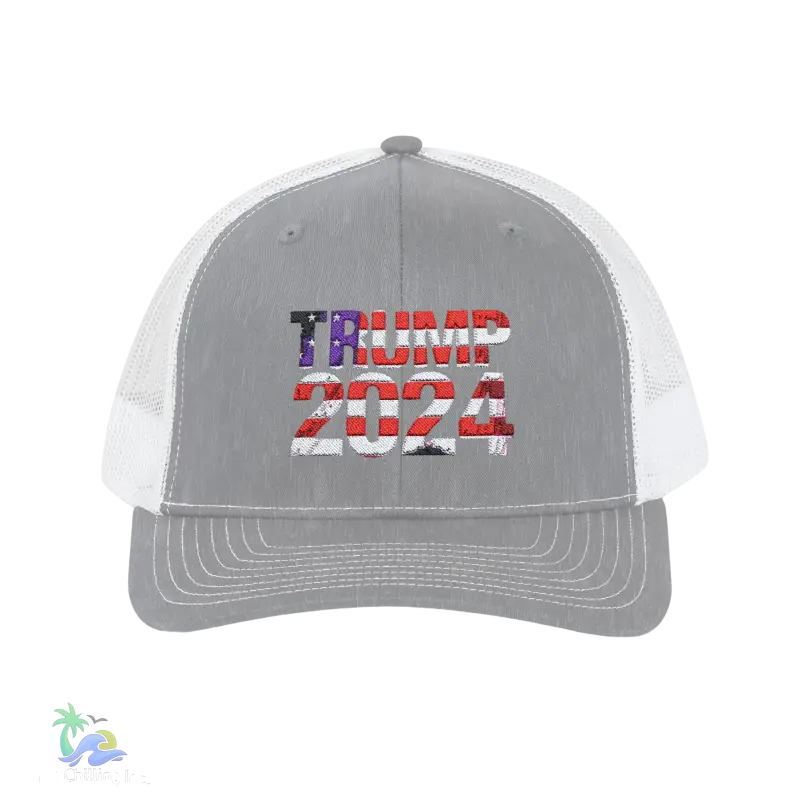 a gray and white trucker hat with the words trump 2012 printed on it