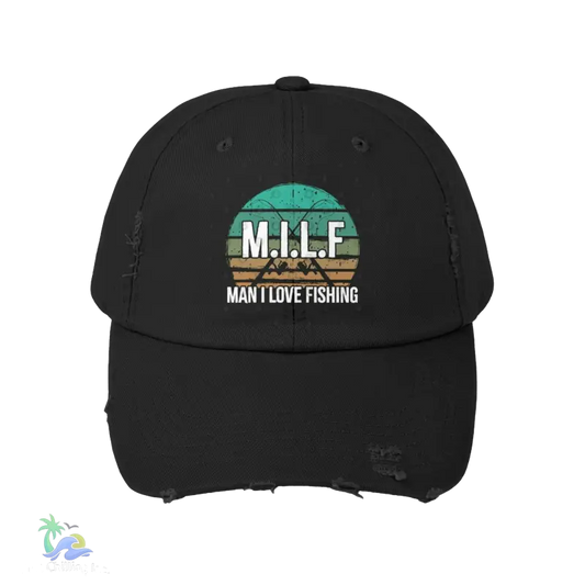 Unisex Distressed Cap – ‘Man I Love Fishing (MILF)’ Casual Hat for Outdoor Enthusiasts - Just Chilling Inc.Just Chilling Inc.