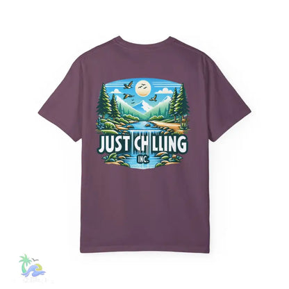 Unisex Garment - Dyed T - shirt Just Chilling at the waterfall - Just Chilling Inc.Just Chilling Inc.