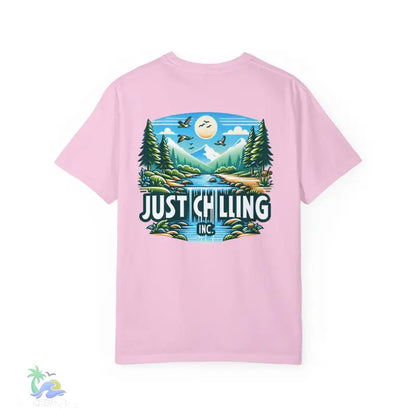 Unisex Garment - Dyed T - shirt Just Chilling at the waterfall - Just Chilling Inc.Just Chilling Inc.
