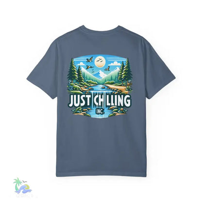 Unisex Garment - Dyed T - shirt Just Chilling at the waterfall - Just Chilling Inc.Just Chilling Inc.