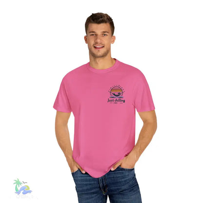 Unisex Garment - Dyed T - shirt Just Chilling at the waterfall - Just Chilling Inc.Just Chilling Inc.