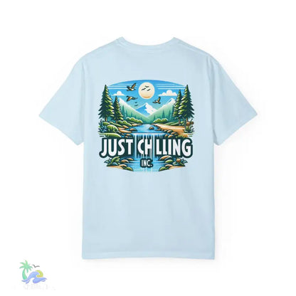 Unisex Garment - Dyed T - shirt Just Chilling at the waterfall - Just Chilling Inc.Just Chilling Inc.