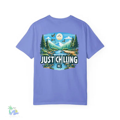 Unisex Garment - Dyed T - shirt Just Chilling at the waterfall - Just Chilling Inc.Just Chilling Inc.
