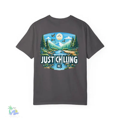 Unisex Garment - Dyed T - shirt Just Chilling at the waterfall - Just Chilling Inc.Just Chilling Inc.