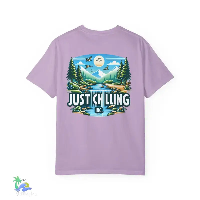 Unisex Garment - Dyed T - shirt Just Chilling at the waterfall - Just Chilling Inc.Just Chilling Inc.