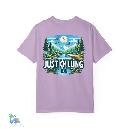 Unisex Garment - Dyed T - shirt Just Chilling at the waterfall - Just Chilling Inc.Just Chilling Inc.