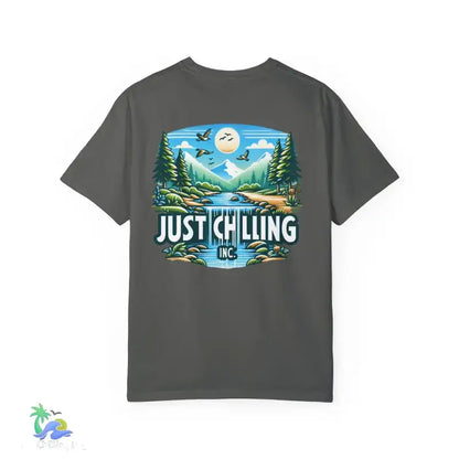 Unisex Garment - Dyed T - shirt Just Chilling at the waterfall - Just Chilling Inc.Just Chilling Inc.