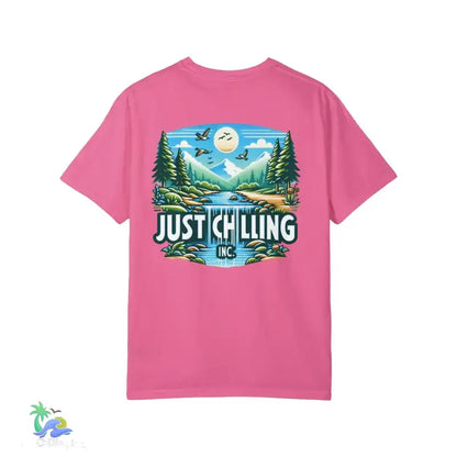 Unisex Garment - Dyed T - shirt Just Chilling at the waterfall - Just Chilling Inc.Just Chilling Inc.