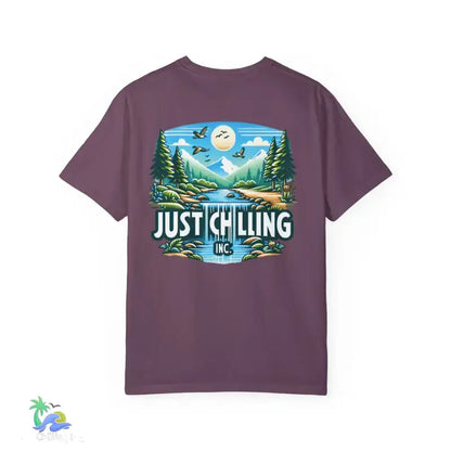 Unisex Garment - Dyed T - shirt Just Chilling at the waterfall - Just Chilling Inc.Just Chilling Inc.