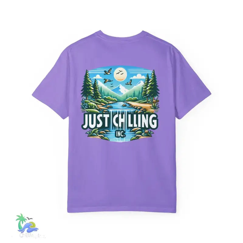 Unisex Garment - Dyed T - shirt Just Chilling at the waterfall - Just Chilling Inc.Just Chilling Inc.