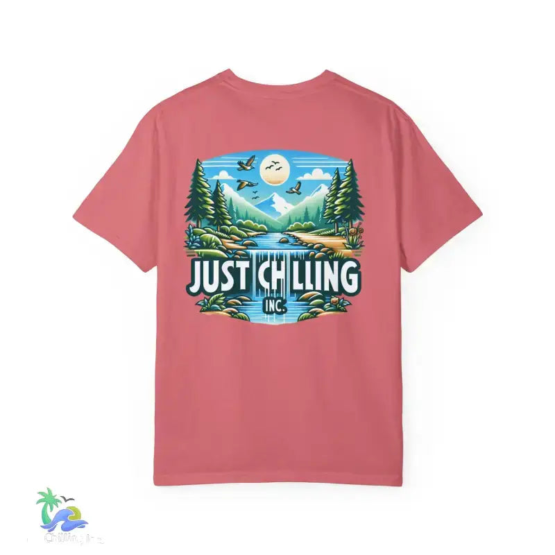 Unisex Garment - Dyed T - shirt Just Chilling at the waterfall - Just Chilling Inc.Just Chilling Inc.