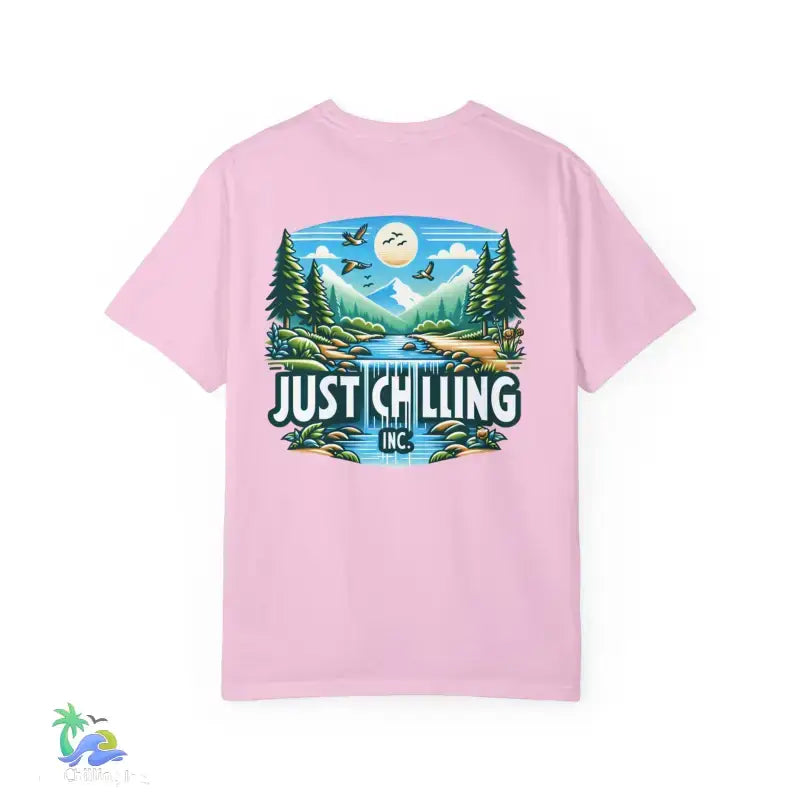 Unisex Garment - Dyed T - shirt Just Chilling at the waterfall - Just Chilling Inc.Just Chilling Inc.