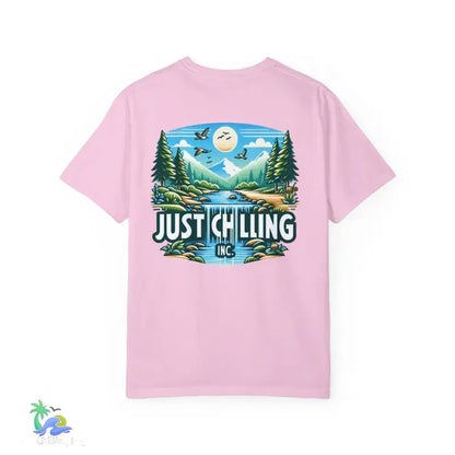 Unisex Garment - Dyed T - shirt Just Chilling at the waterfall - Just Chilling Inc.Just Chilling Inc.