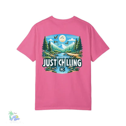 Unisex Garment - Dyed T - shirt Just Chilling at the waterfall - Just Chilling Inc.Just Chilling Inc.