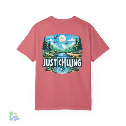 Unisex Garment - Dyed T - shirt Just Chilling at the waterfall - Just Chilling Inc.Just Chilling Inc.