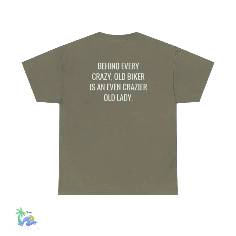 Unisex Heavy Cotton Tee crazy old biker meme - Heather Military Green / S - T-Shirt