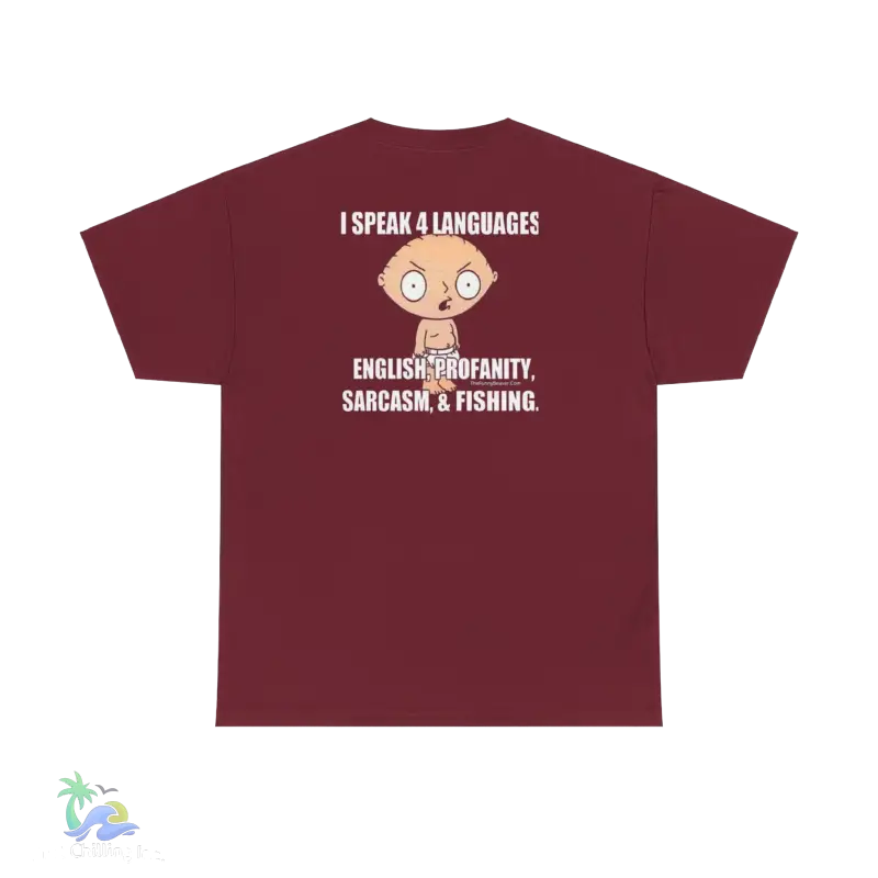 a maroon t - shirt with an image of a monkey on it