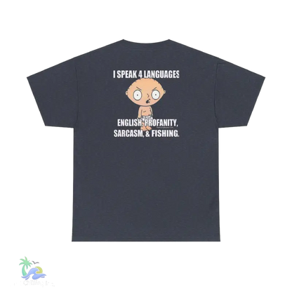 a t - shirt that says i speak languages, english, important, smoking,