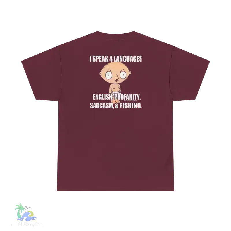 a maroon t - shirt with an image of a monkey on it