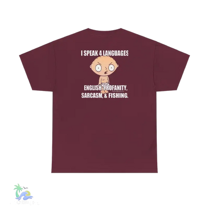 a maroon t - shirt with an image of a monkey on it