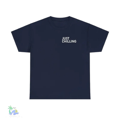 a dark blue t - shirt that says just chillin