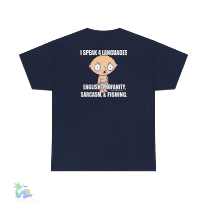 a navy t - shirt with an image of a monkey on it