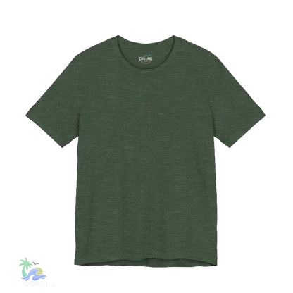 A simple, green t-shirt against a black background.