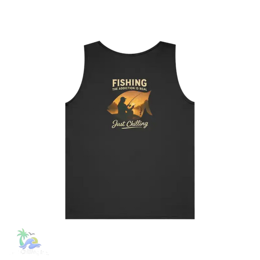 Unisex Jersey Tank - ’Just Chilling’ & Fishing Addiction Graphic Tee - S / Black - Tank Top