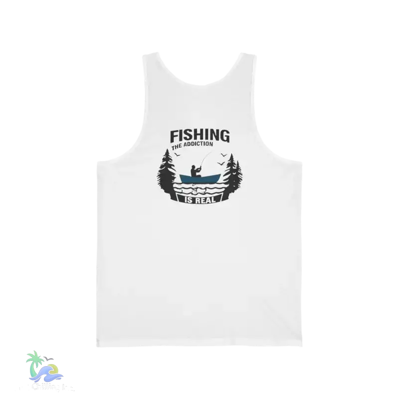 Unisex Jersey Tank - ’Just Chilling’ & Fishing Addiction Graphic Tee - XS / White - Tank Top