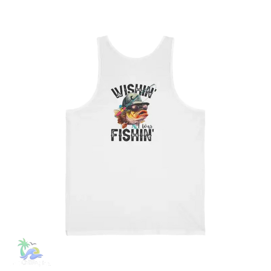 Unisex Jersey Tank wishing I was fishing - XS / White - Tank Top