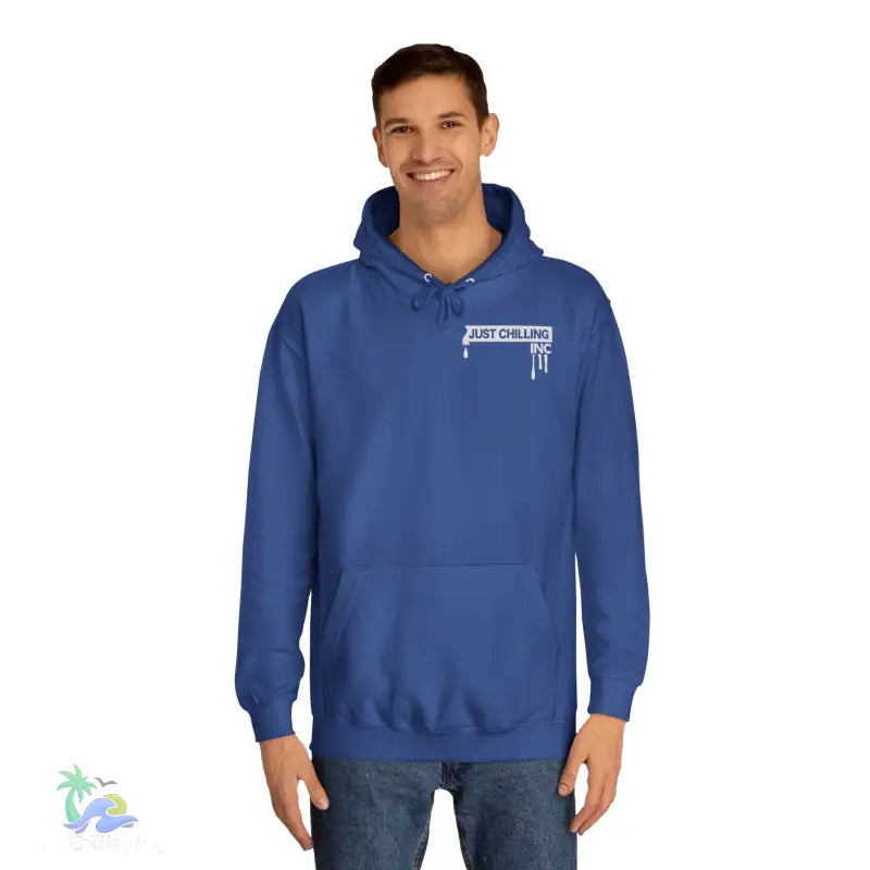 Blue hoodie.