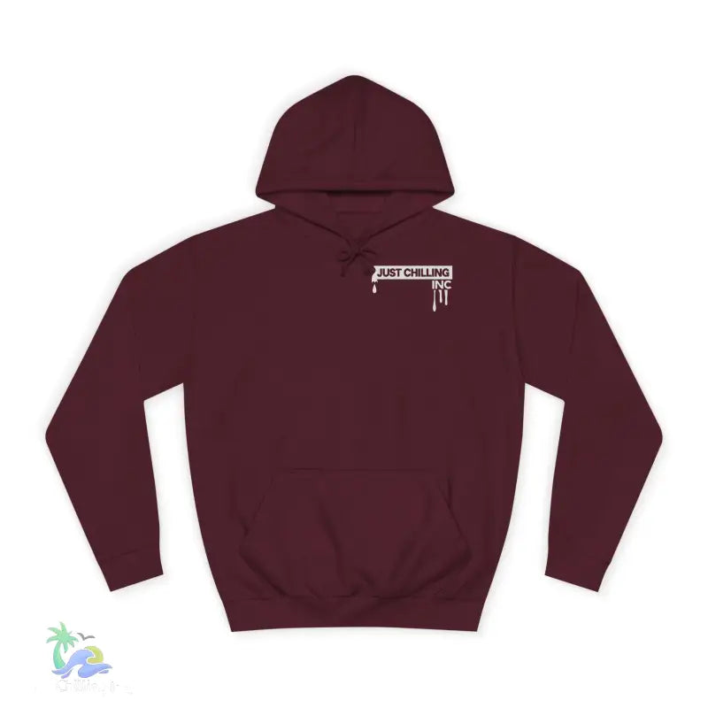 Maroon hooded sweatshirt.