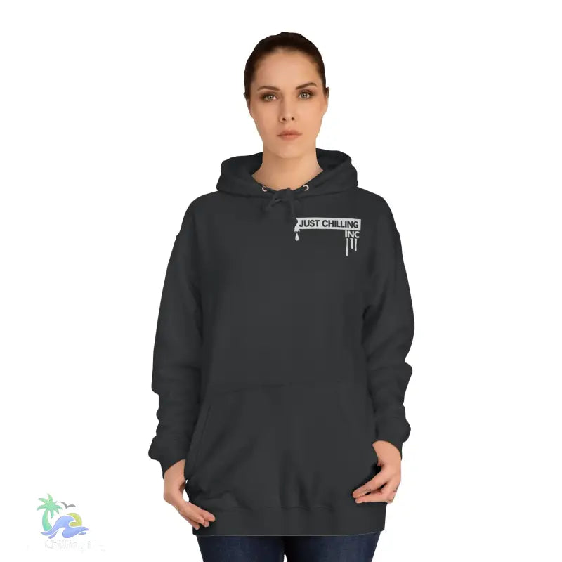 Dark gray hoodie.