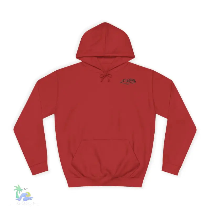 Red hooded sweatshirt.