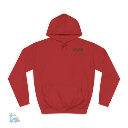 Red hooded sweatshirt.