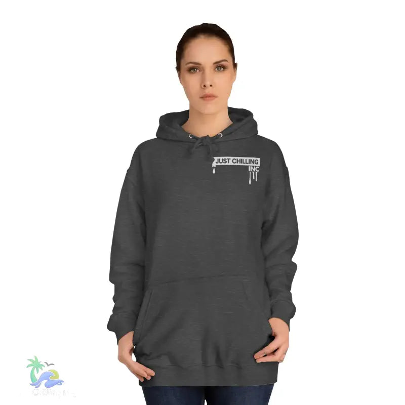 Gray hooded sweatshirt.