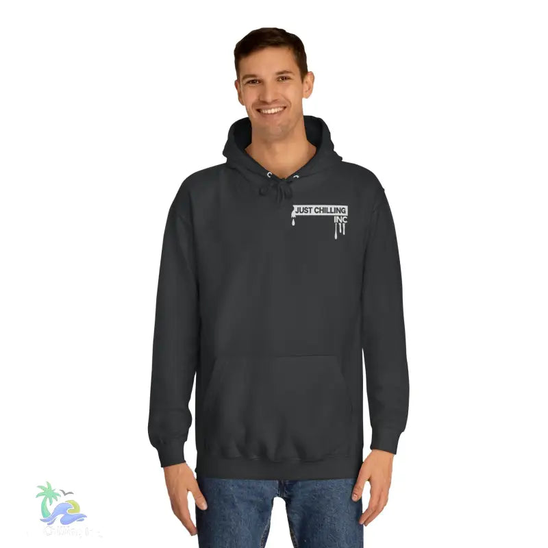Gray hoodie with white logo.