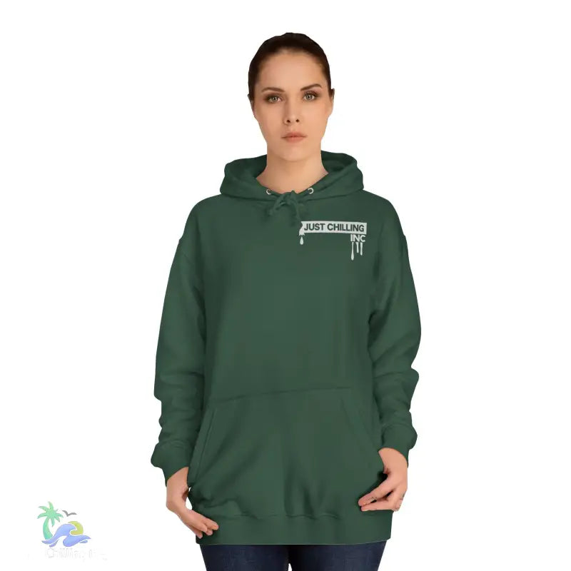 Green hooded sweatshirt.