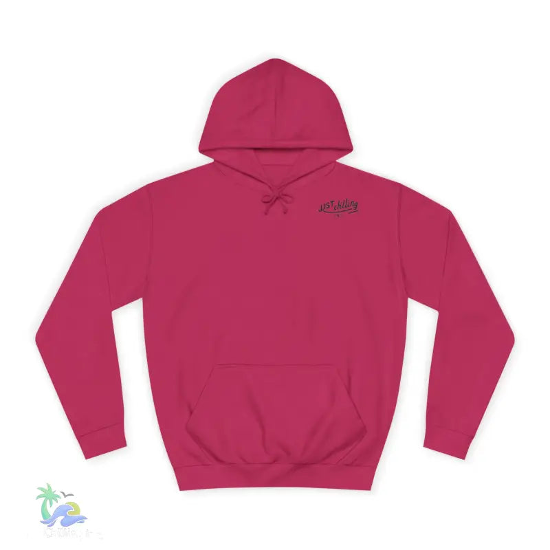 Fuchsia hooded sweatshirt.