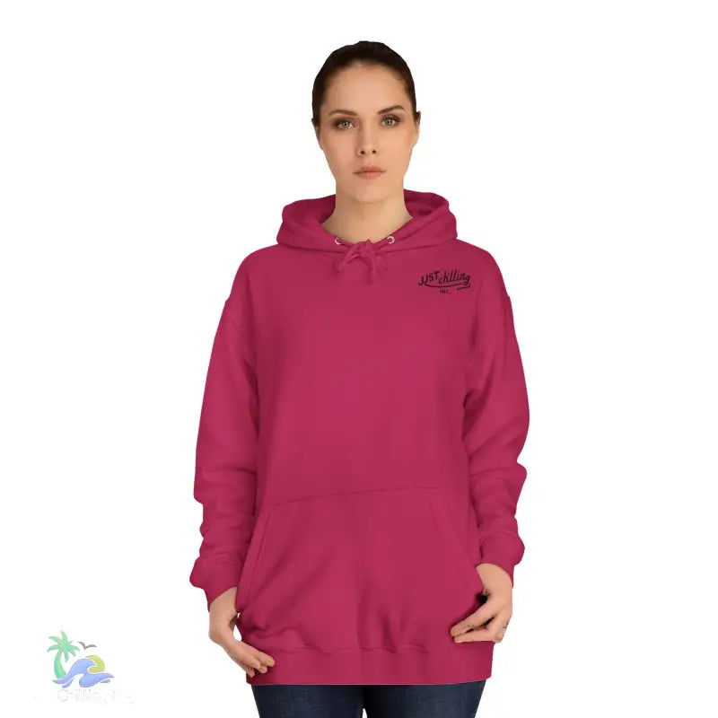Magenta hooded sweatshirt.